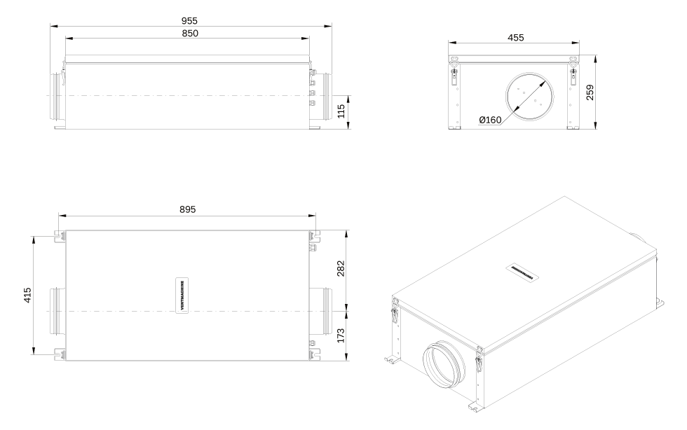 Габаритные размеры вытяжной установки Colibri EV650