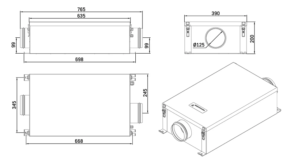 Габаритные размеры Ventmachine Orange 350